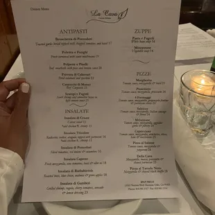 Menu as of Sept 2021