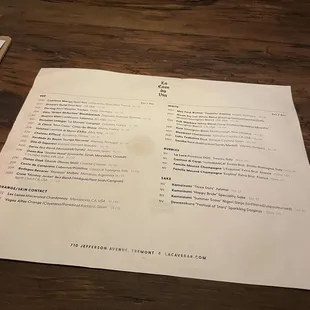Wine menu