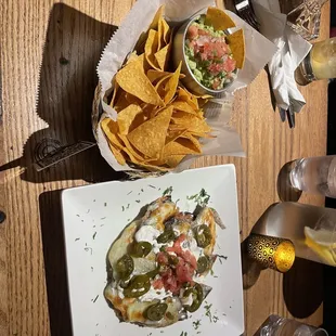 Nachos and Chips with Guacamole