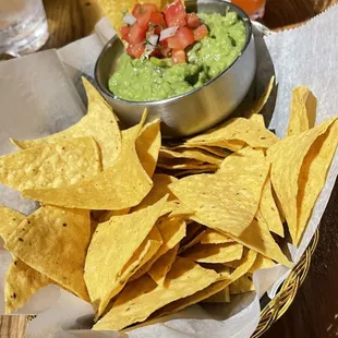 a bowl of guacamole and chips