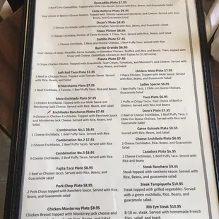 a menu for a restaurant