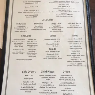 a menu for a mexican restaurant