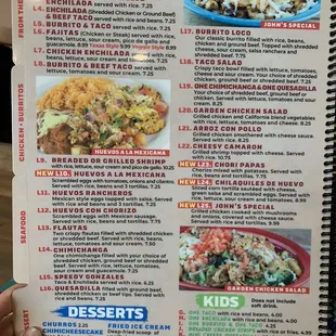 Lunch menu, desserts, kids menu
