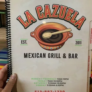 Menu cover with demographics