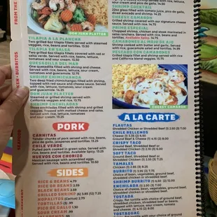 Pork dishes, seafood dishes, sides, al la cart menu