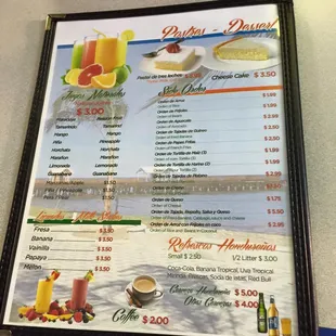 the menu for the restaurant