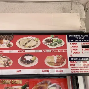 the menu for the restaurant