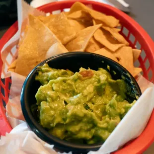 Complimentary chips and guacamole dip
