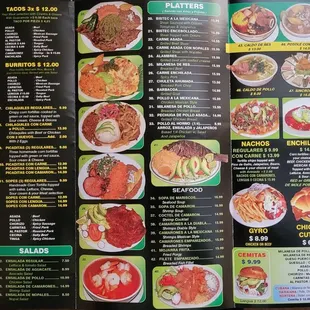 Menu as of October 2021