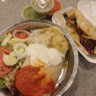 Burrito al pastor &amp; chicken taco