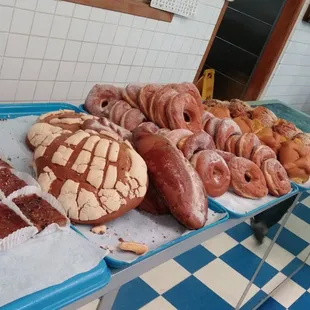 a variety of doughnuts on display