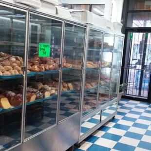 a display case full of baked goods