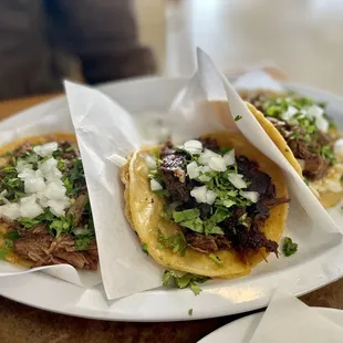 Three types of birria tacos