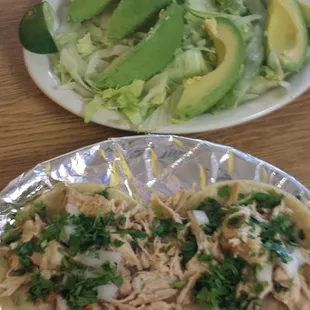 Chicken tacos and avocado salad...yummy!