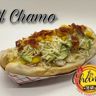 a hot dog with toppings