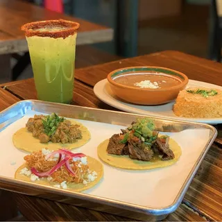 ANY 3 Tacos Combo with Rice & Beans