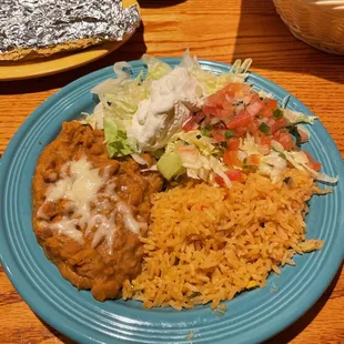 Beans and rice that comes with the fajitas. Yum!