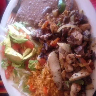 #22 chicken and beef fajita plate