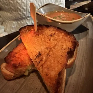Lobster grilled cheese with tomato soup
