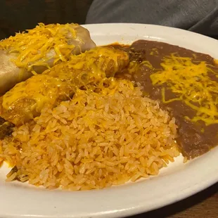 My husband loves the basics! Ground beef chimichanga and an enchilada. Fabulous!