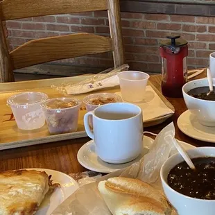 French Onion soup, Hot tea and sandwiches
