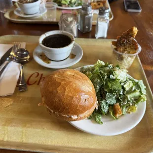 3 course with French Onion Our Famous Caesar Salad and turkey sandwich.