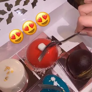 Mini mousse cakes variety box - $30; comes with 4 seasonal/holiday themed mousse cakes