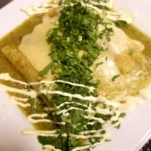 Chicken and coriander Green Enchiladas.