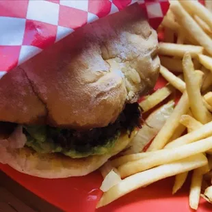 a burger and french fries