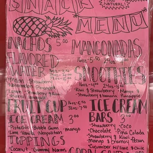 Snack menu