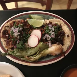Chorizo and pastor tacos