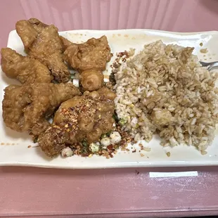 6 Salt and Pepper Chicken Wings and small House Fried Rice