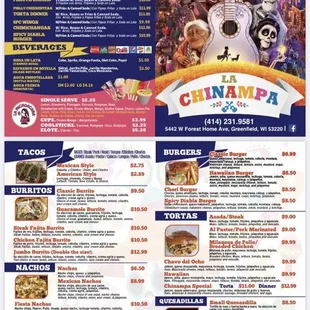 the menu of the restaurant