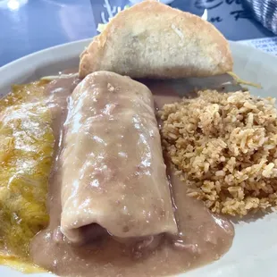 Combo 5. One Pork Burrito, 1 Beef Enchilada and Beef Taco Dinner Combo