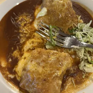 Delicious red chicken enchilada