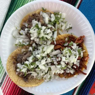 Al pastor, Cabeza and Lengua tacos