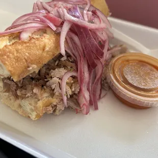 Torta Ahogada, the sauce is in a separate baggie.