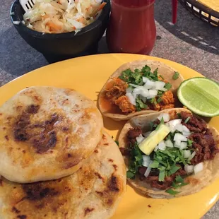 Combo #1, pupusa and taco