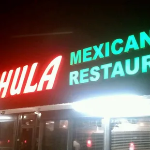a mexican restaurant at night