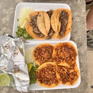 Al pastor street tacos and barbacoa tacos