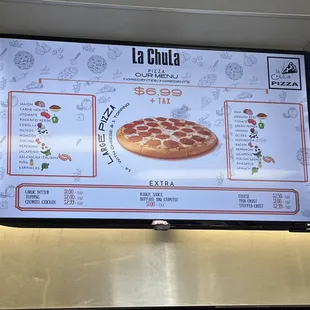 a menu on the wall