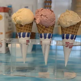 three cones of ice cream