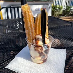 Churro ice cream sundae