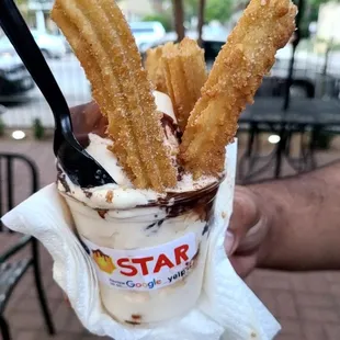 Ok this right here tops it all! 10/10 recommend! Take a bite of ice cream then bite the churro! Danggg it&apos;s good!