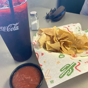 Huge Coca-Cola, chips and salsa