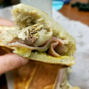 Shredded pork and ham and swiss