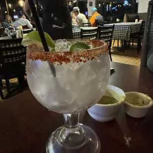 Pineapple jalapeño margarita with lots of ice.