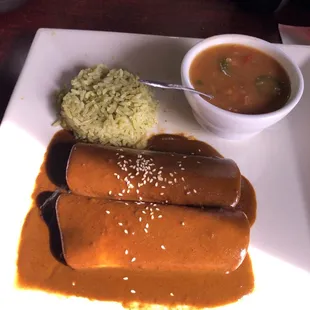 Chicken Mole enchiladas w/ lime rice