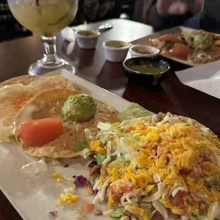 Chalupa dinner. Bean, guacamole, queso chalupa. Very good!! Pineapple jalapeño margarita.