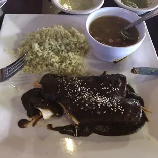 Enchiladas de Mole, with the cilantro lime rice, nice change from the standard rice